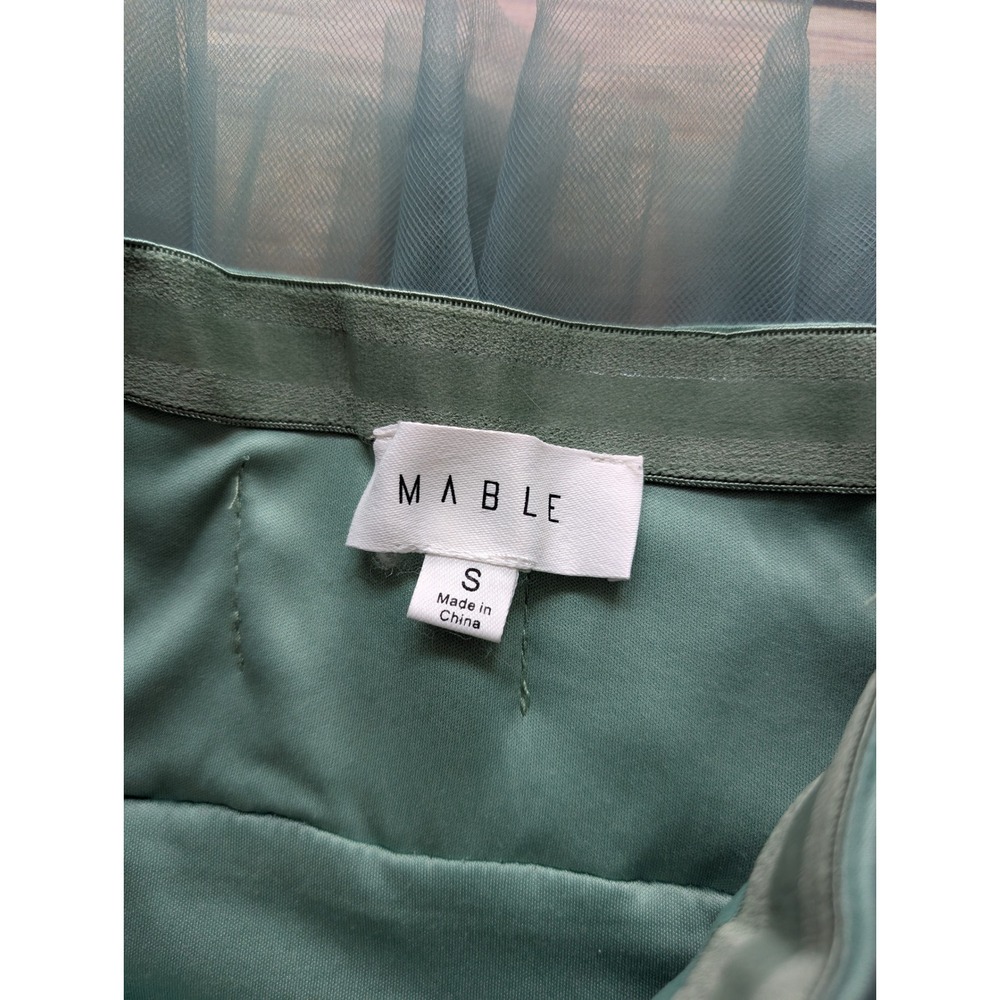 MABLE Strapless Fairycore Tulle Mini Dress Women S Sage Green Tiered Ruffle - Picture 3 of 7